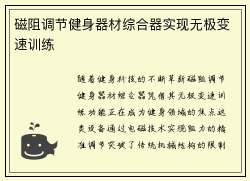磁阻调节健身器材综合器实现无极变速训练