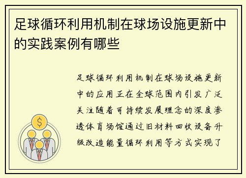 足球循环利用机制在球场设施更新中的实践案例有哪些